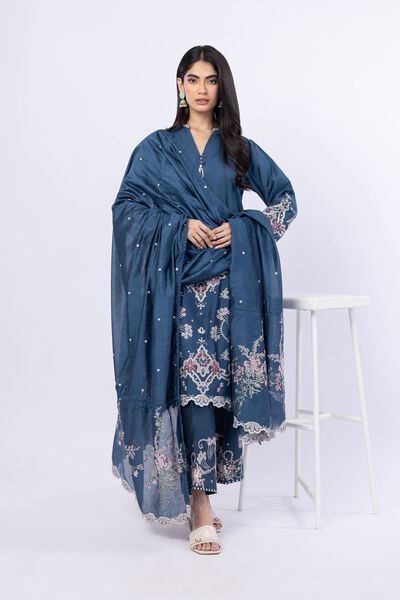 Embroidered | Cotton Net YD with White/Black Warp | Dupatta | USD 30.00