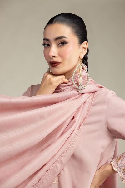 Embroidered | Polyester Silk | Light Pink Dupatta | USD 35.00