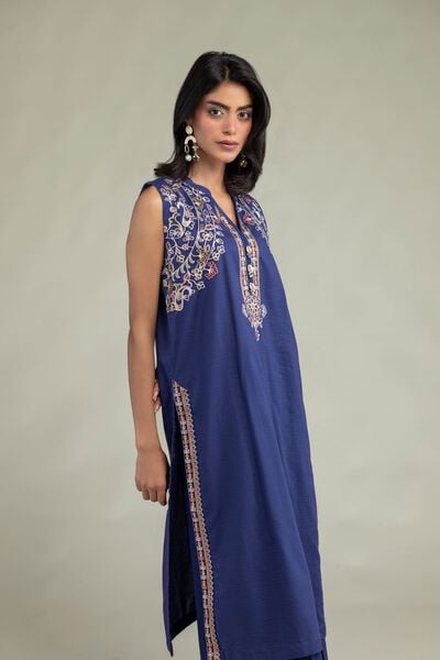 Embroidered | Cotton Dobby | Floral Sleeveless Kurta | USD 45.00
