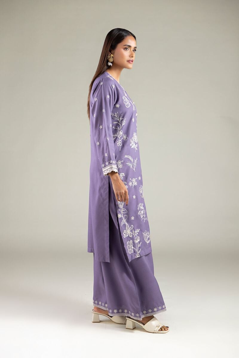 Embroidered | Raw Silk | Floral V-Neck Kurta | USD 55.00