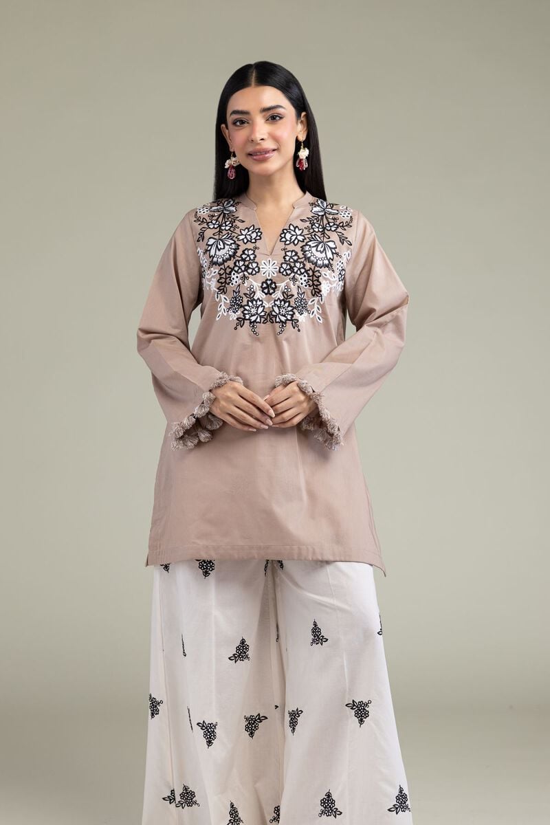 Embroidered | Cambric | Floral Beige Kurta | USD 35.00