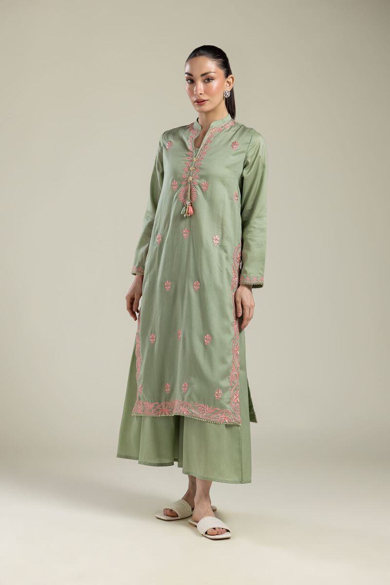 Embroidered | Textured Weave | Green Solid Pants | USD 30.00