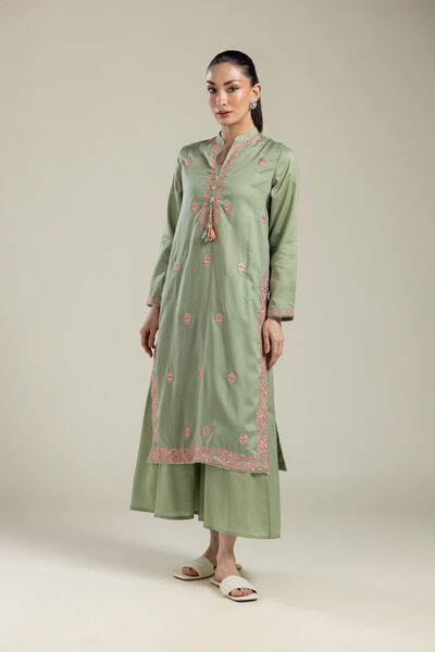 Embroidered | Textured Weave | Green Solid Pants | USD 30.00