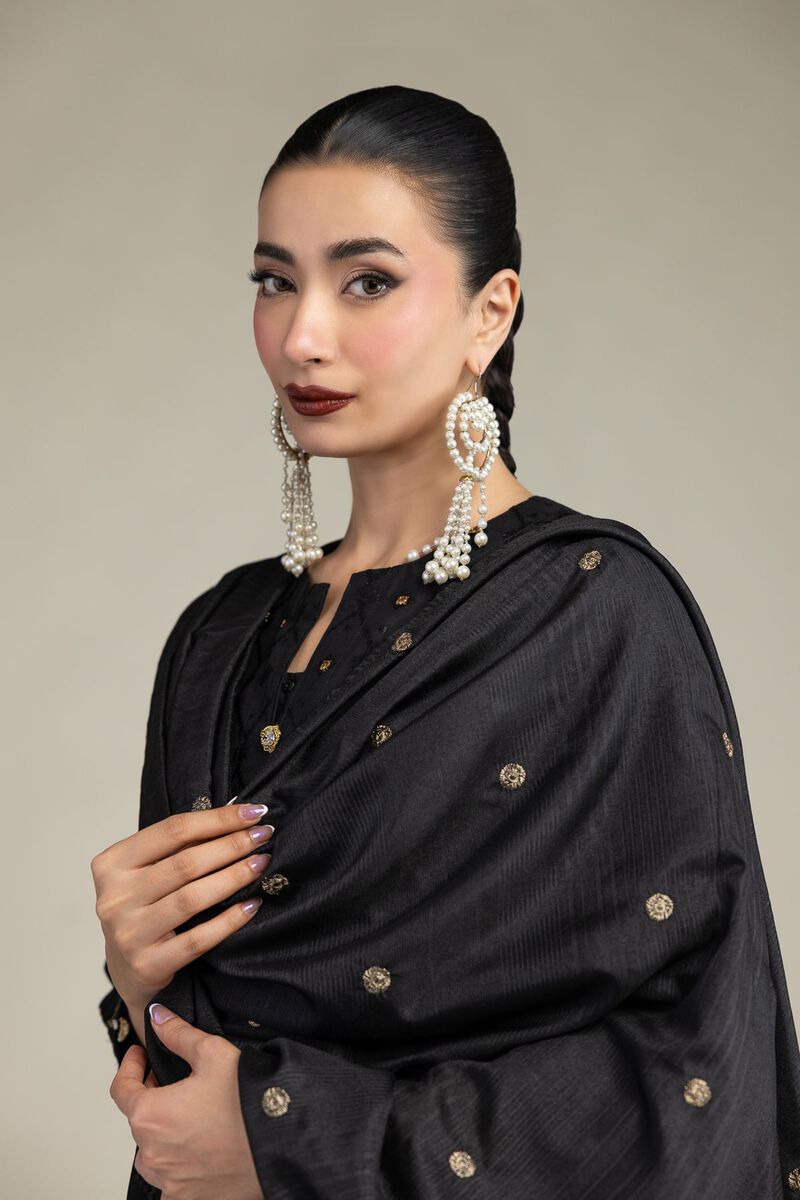 Embroidered | Polyester Silk | Black Silk Dupatta | USD 40.00