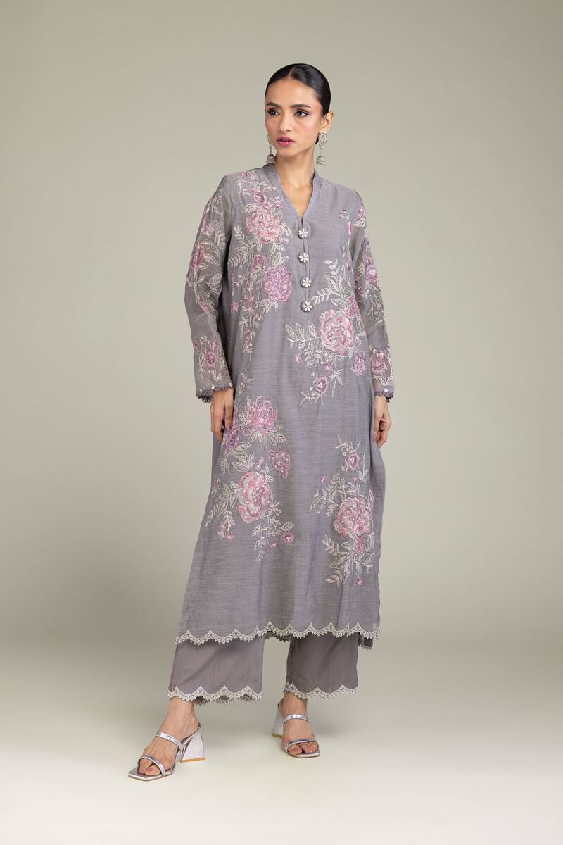 Embroidered | Paper Silk | Floral Longline Kurta | USD 70.00