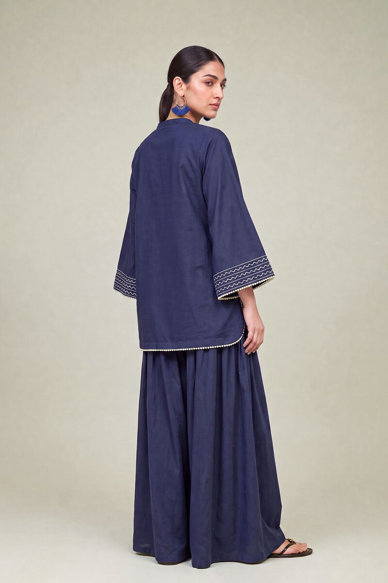 Embroidered | Cambric | Floral Navy Kurta | USD 45.00