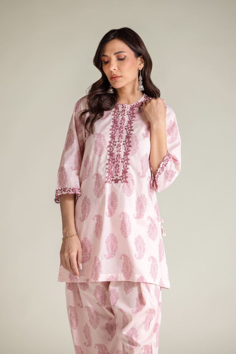 Embroidered | Cambric | Pink Paisley Kurta | USD 35.00