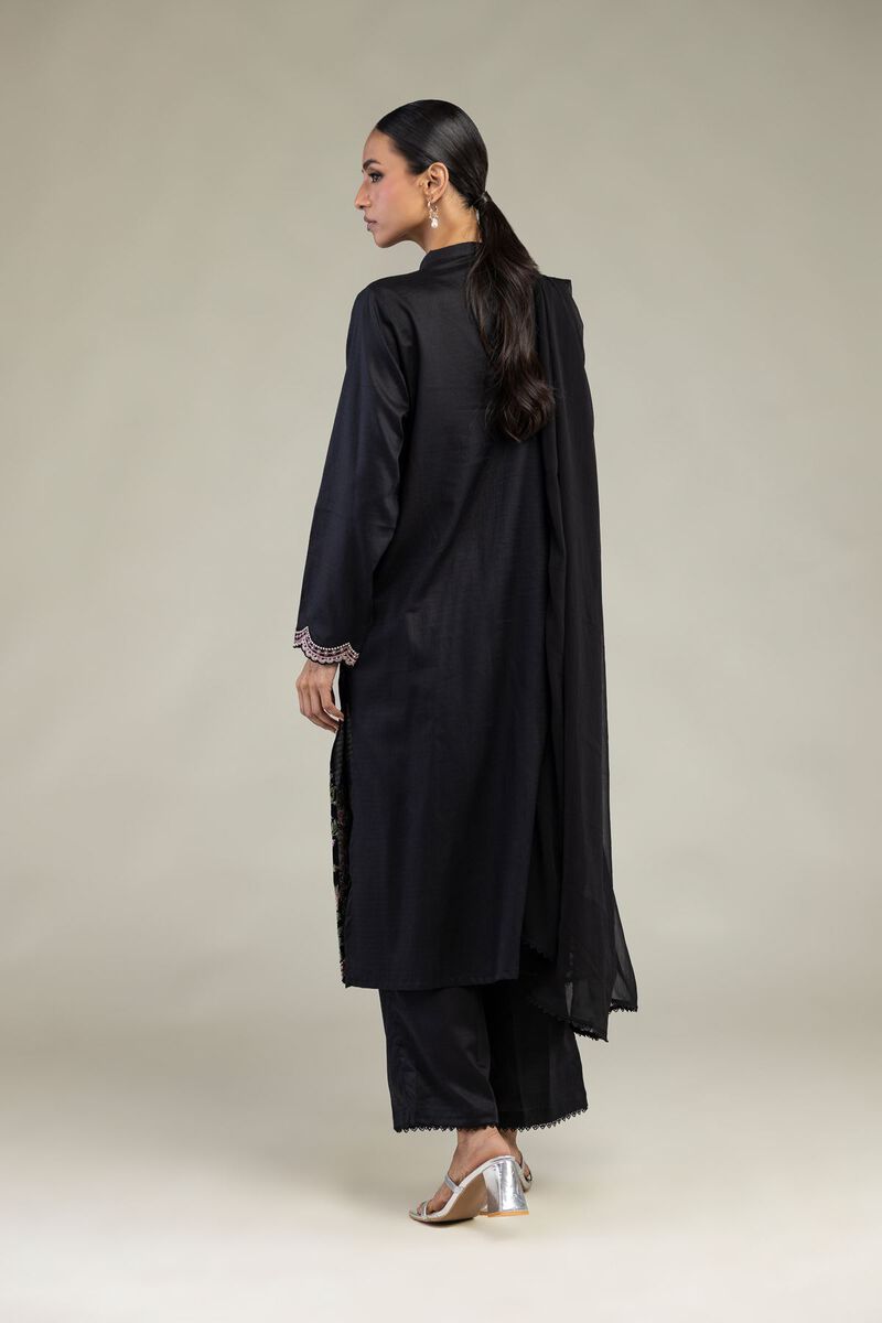 Embroidered | Dobby | Black Tailored Three-Piece | USD 80.00