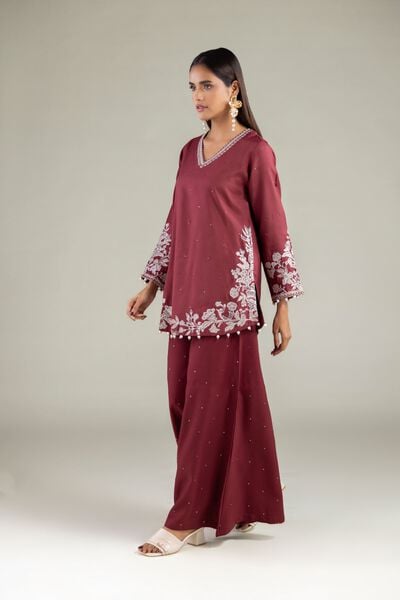 Embroidered | Raw Silk | Relaxed Solid Pants | USD 40.00