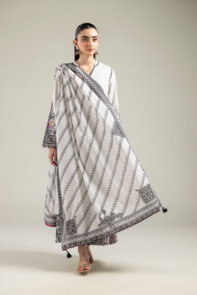 Embroidered | Mesuri | Geometric Off-White Dupatta | USD 25.00