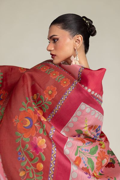 Embroidered | Polyester Silk | Red Floral Dupatta | USD 30.00