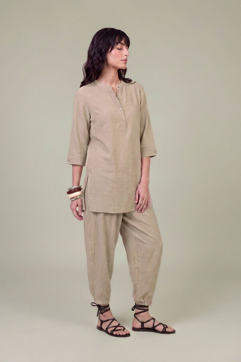 Dyed | Textured Georgette | Solid Beige Shirt | USD 40.00