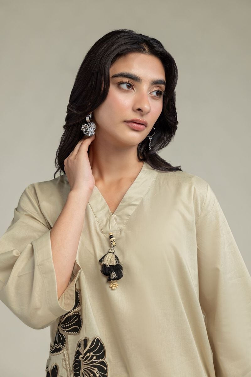Cambric | Floral Beige Kurta | USD 40.00