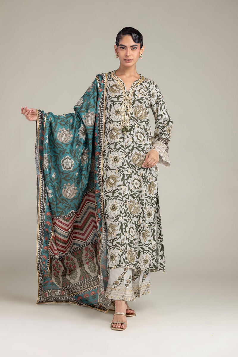 Embroidered | Polyester Silk | Floral Teal Dupatta | USD 30.00