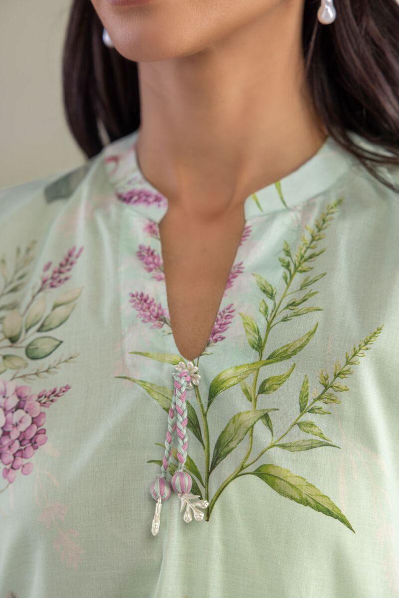 Printed | Cambric | Mint Long Kurta | USD 35.00