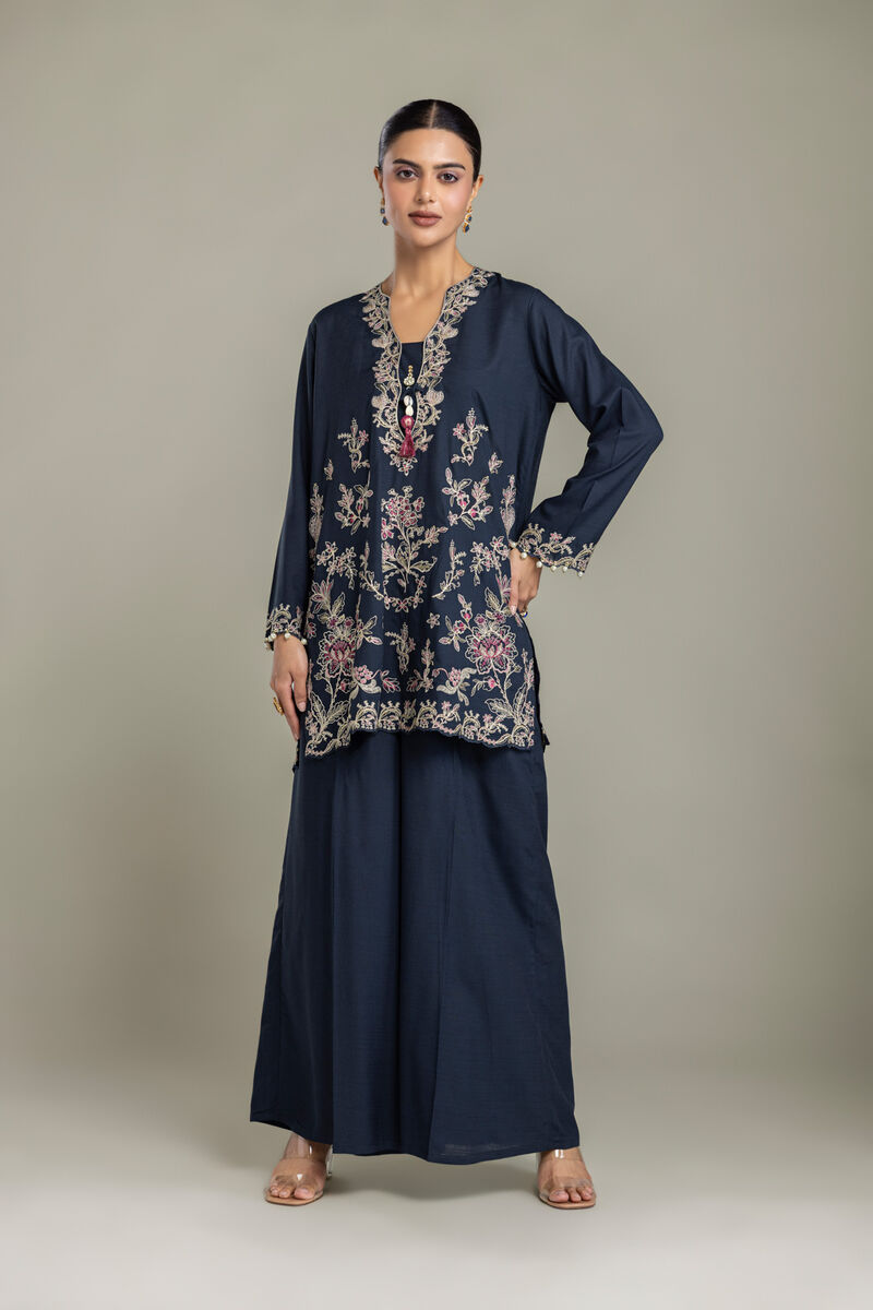Embroidered | Raw Silk | Short Navy Kurta | USD 70.00