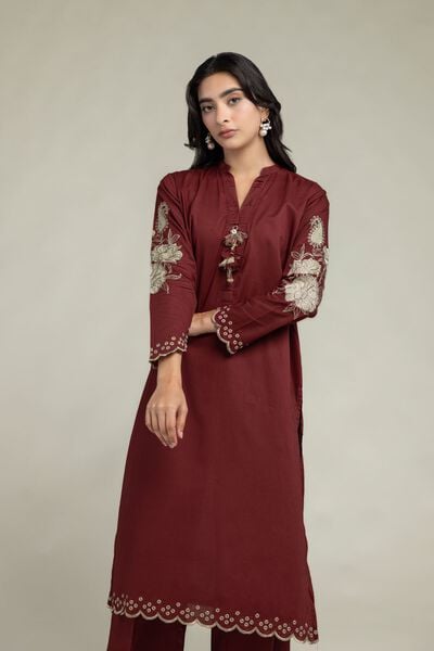 Cambric | Maroon Floral Kurta | USD 45.00