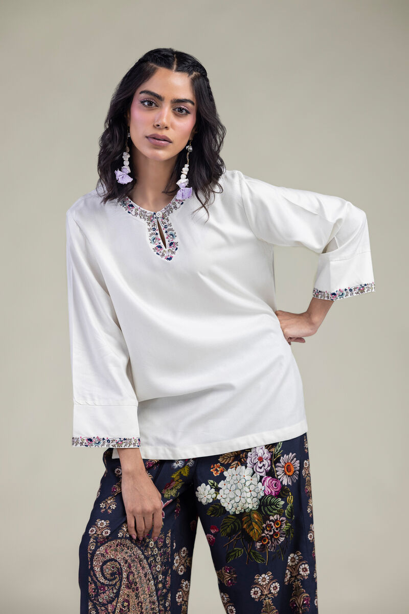 Embroidered | Viscose Crepe | Solid Viscose Tunic | USD 40.00