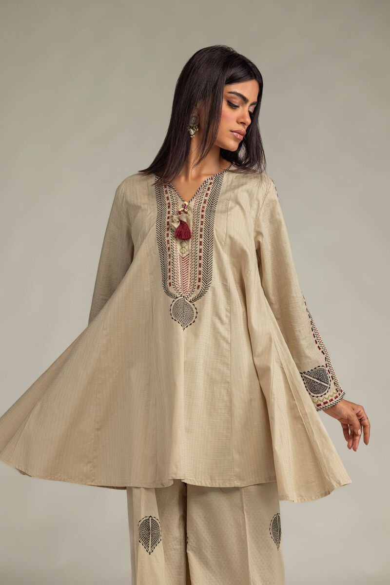 Embroidered | Cotton Dobby | Beige Cotton Kurta | USD 40.00
