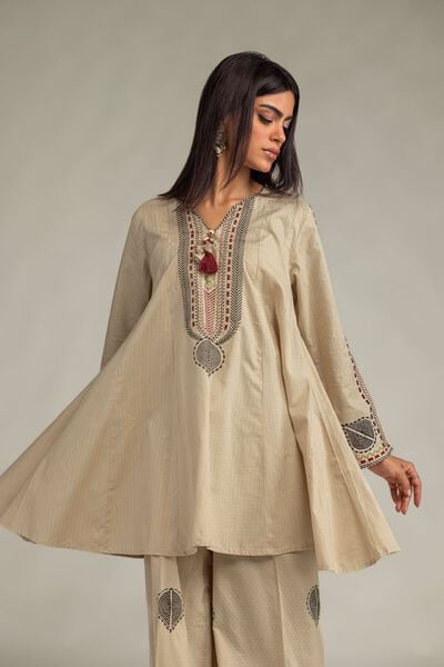 Embroidered | Cotton Dobby | Beige Cotton Kurta | USD 40.00