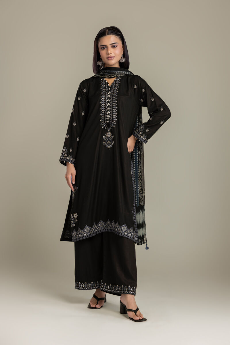 Embroidered | Raw Silk | Black Tailored 3-Piece | USD 105.00