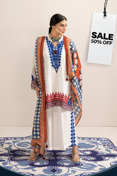 Embroidered | Raw Silk | White V-Neck Kurta | USD 22.50