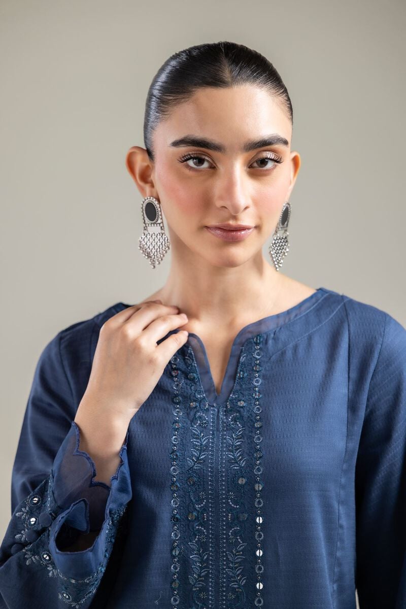 Embroidered |Cotton Dobby | Long Navy Kurta | USD 40.00