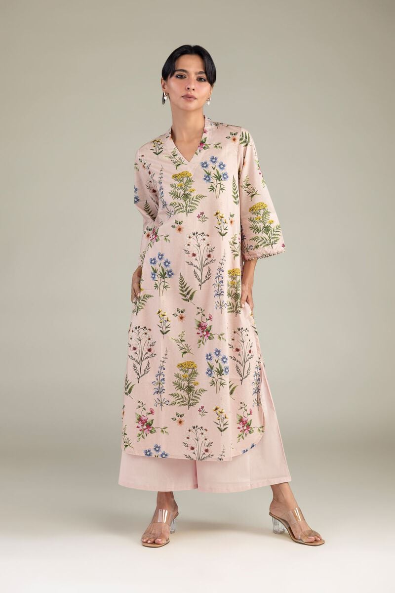 Printed | Cambric | Pink Longline Kurta | USD 35.00
