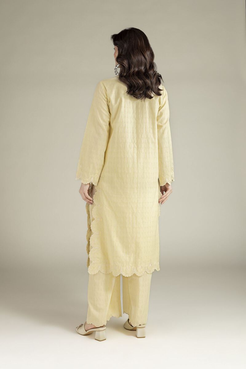 Embroidered | Cotton Dobby | Yellow Tailored 2-Piece | USD 65.00