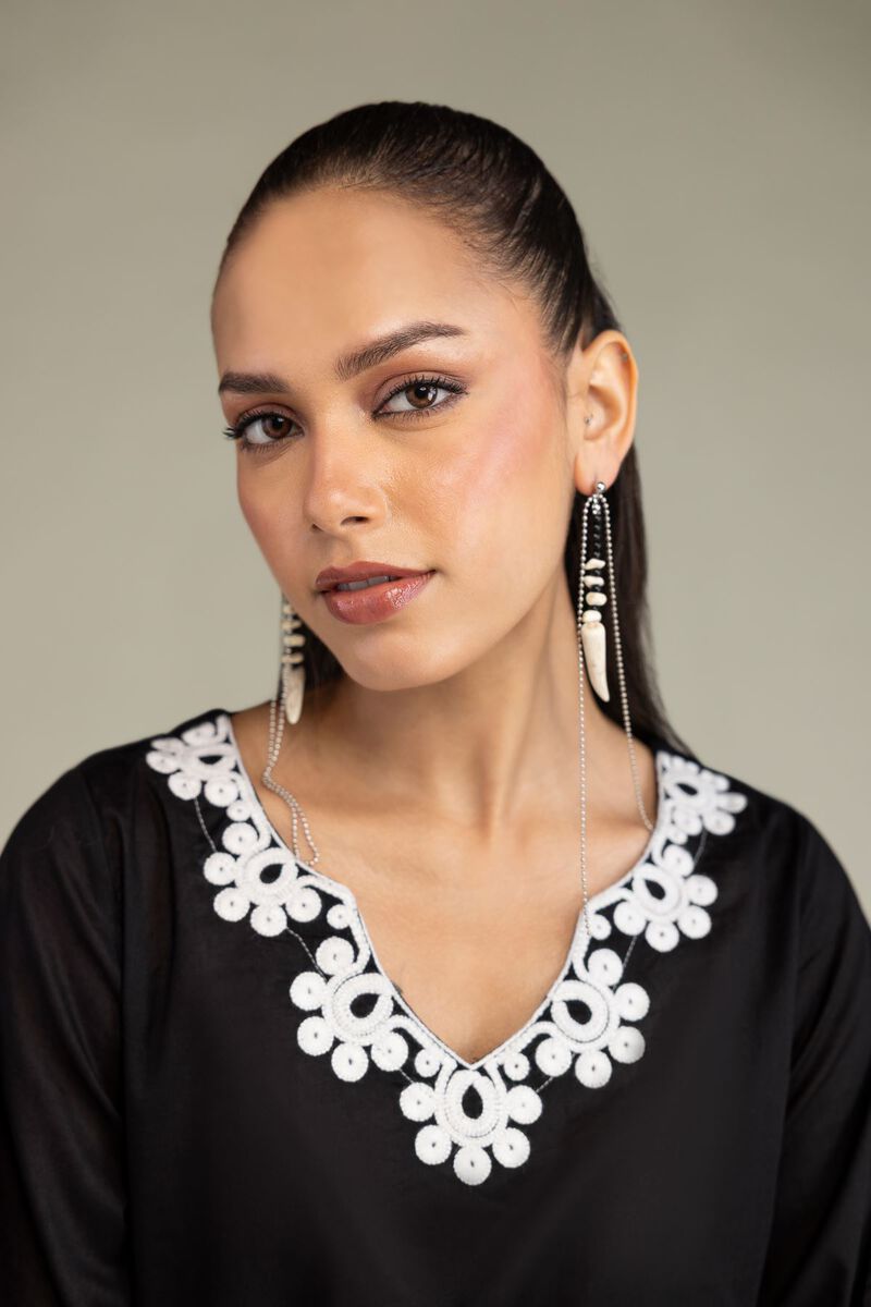 Embroidered | Cambric | Cambric Black Kurta | USD 40.00