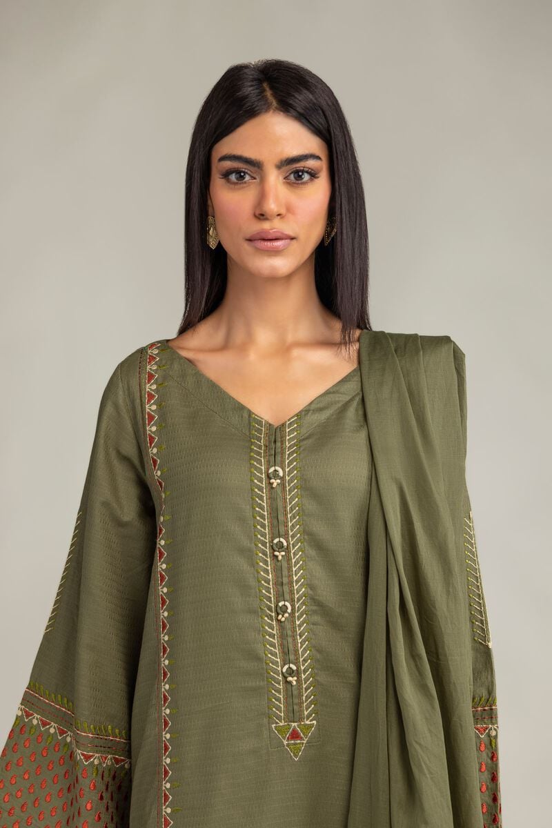 Embroidered | Lawn | Olive Lawn Dupatta | USD 30.00