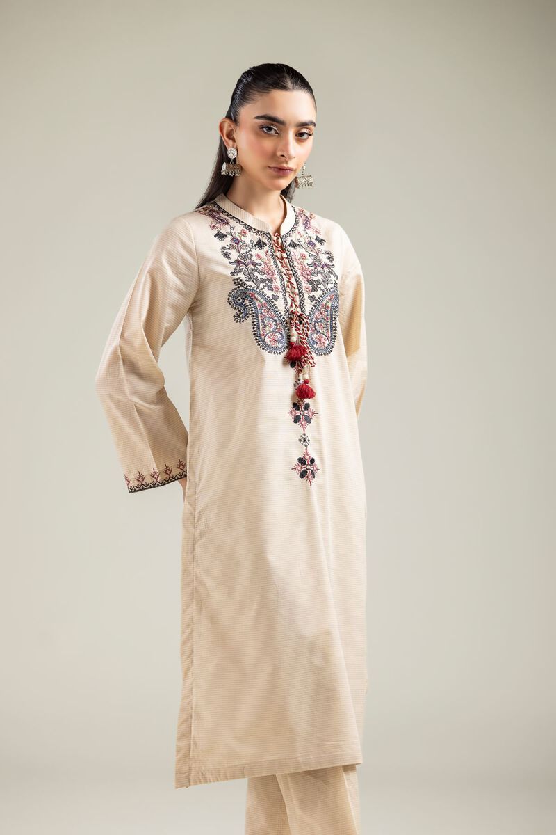 Embroidered | Mesuri | Floral Beige Kurta | USD 35.00