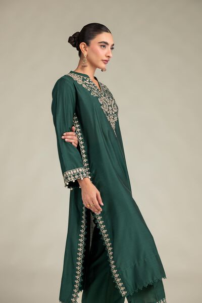 Printed | Raw Silk | Floral Green Kurta | USD 55.00