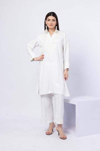 Embroidered | Crosshatch Raw Silk | Pants | USD 23.00