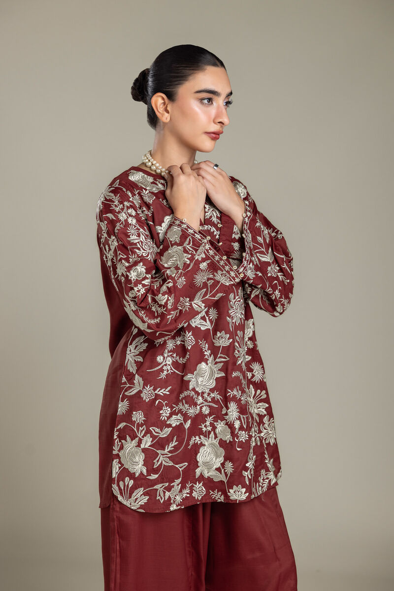 Embroidered | Raw Silk | Short Maroon Kurta | USD 70.00