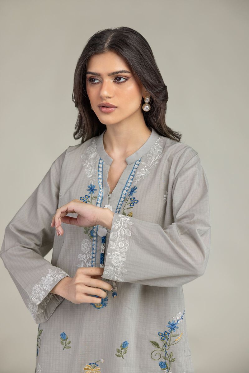 Embroidered | Cotton Dobby | Gray Cotton Kurta | USD 40.00