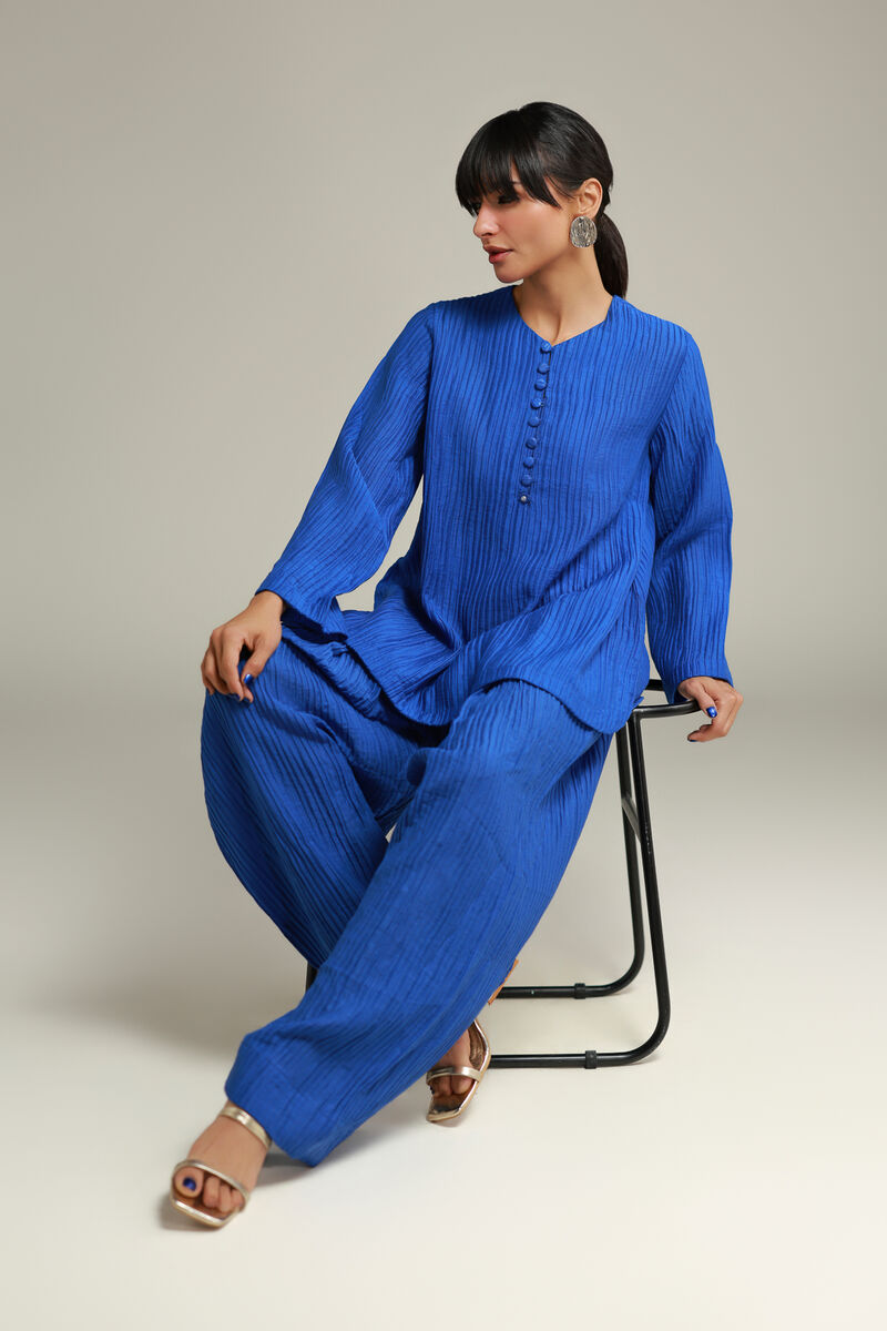 Dyed | Blended Crinkle | Short Blue Kurta | USD 35.00