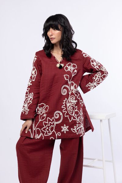 Embroidered | Double Layer Striped | Kurta | USD 40.00