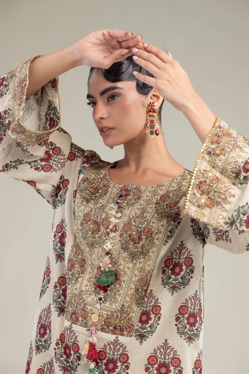 Embroidered | Raw Silk | Long Floral Kurta | USD 65.00