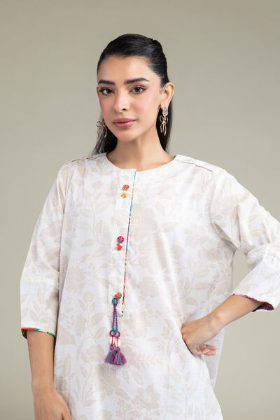 Printed | Cotton Dobby | White Longline Kurta | USD 30.00
