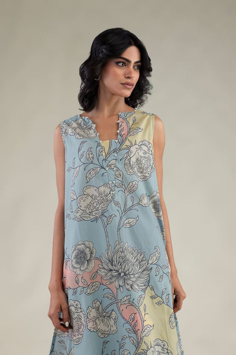 Embroidered | Cambric | Floral Sleeveless Kurta | USD 35.00