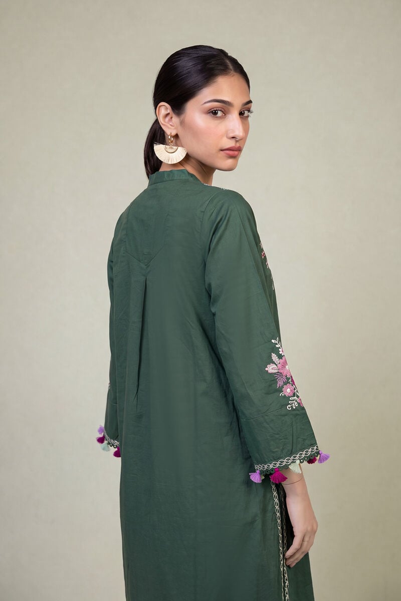 Embroidered | Cambric | Long Green Kurta | USD 45.00