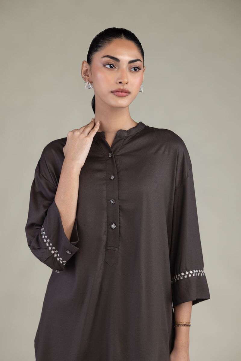 Embroidered | Viscose Crepe | Brown Viscose Shirt | USD 35.00