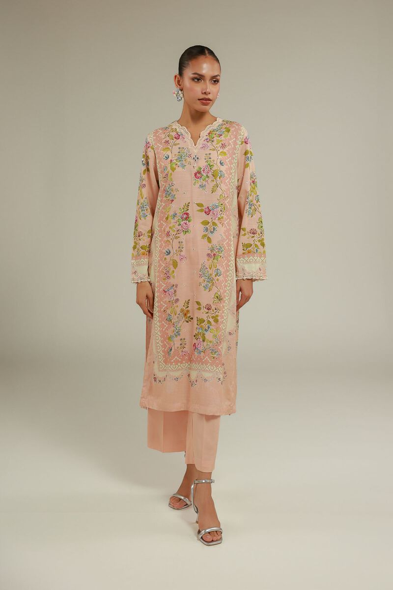 Embroidered | Raw Silk | Floral Longline Kurta | USD 45.00