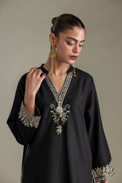 Embroidered | Heavy Blended Viscose | Long Black Kurta | USD 60.00