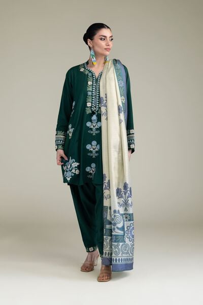 Embroidered | Raw Silk | Floral Silk Shalwar  | USD 30.00