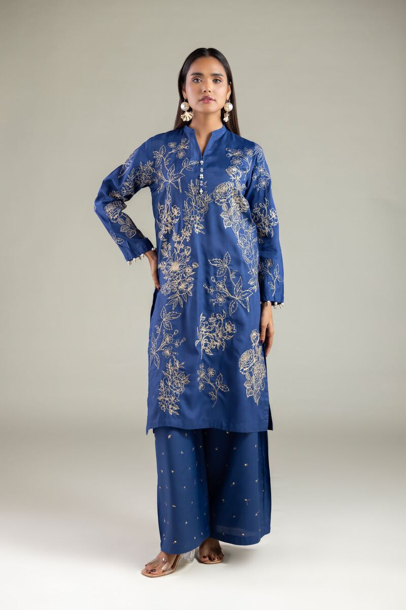 Embroidered | Raw Silk | Floral Longline Kurta | USD 55.00