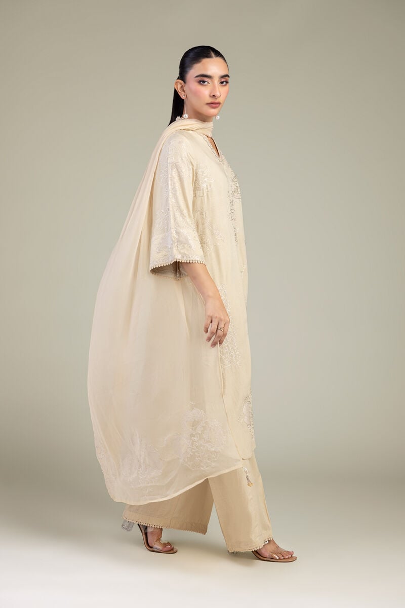 Embroidered | Chiffon | Beige Floral Dupatta | USD 40.00
