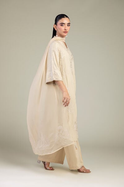 Embroidered | Chiffon | Beige Floral Dupatta | USD 40.00