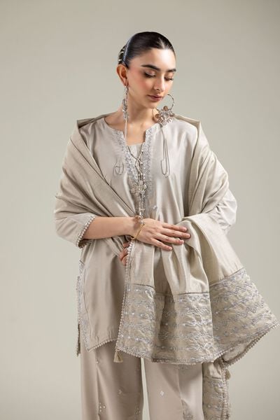 Cotton Net | Geometric Beige Dupatta | USD 40.00